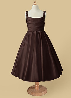 Azazie Cutie Pie Flower Girl Dresses Ganache A-Line Pleated Matte Satin Dress image4