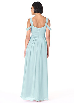 Azazie Lianne Bridesmaid Dresses Sea Glass A-Line Off the Shoulder Chiffon Dress image4