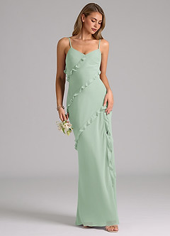 Azazie Nancie Bridesmaid Dresses Agave Mermaid Ruched Chiffon Dress image5