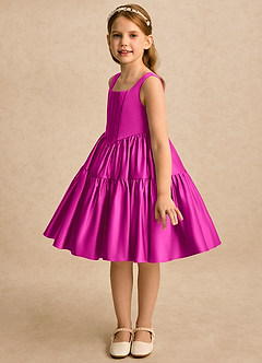 Azazie Myla Flower Girl Dresses Fuchsia A-Line Pleated Matte Satin Dress image5