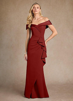Azazie Laredo Mother of the Bride Dresses Terracotta Mermaid Off the Shoulder Stretch Crepe Dress image4