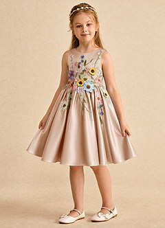 Azazie Prima vestidos de niña de las flores Vestido Rosa Inglesa de Satin Mate de Línea A con Lazo image5