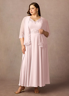 Azazie Devana vestidos de madre de la novia Vestido Rosa Rubor de Gasa de Corte en A con Lentejuelas image7