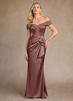 Azazie Laredo Mère de la mariée Robes Robe Sirène en Satin extensible Épaule décolletée Expresso image3