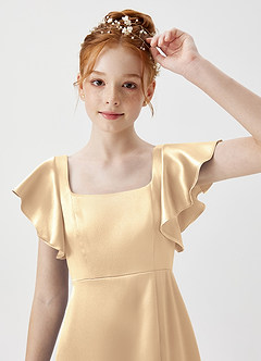 Azazie Bondi Junior Gold A-Line Side Slit Metallic Satin Dress image5