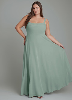 Azazie Shaude Bridesmaid Dresses Silver Sage A-Line Pleated Chiffon Dress image6