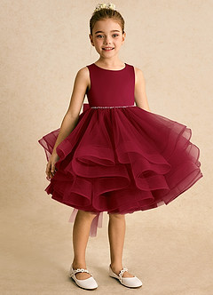 Azazie Tinie Flower Girl Dresses Burgundy Ball-Gown Bow Tulle Dress image2