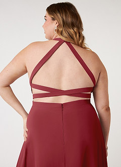 Azazie Clarice Bridesmaid Dresses Pomegranate A-Line Halter Chiffon Dress image10