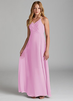 Azazie Davis Junior Candy Pink A-Line Chiffon Dress image3
