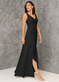 Azazie Kori Bridesmaid Dresses Black A-Line Pleated Chiffon Dress image3