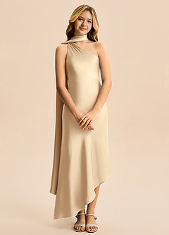 Azazie Briony Junior Etui Plissee Stretch-Satin Kleid Champagner image7