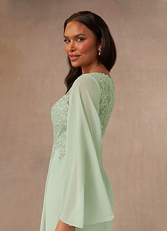 Azazie Perry Kleider für die Brautmutter Meerjungfrau-Linie V-Hals Spitze Chiffon Kleid Staubiger Salbeigrün image5