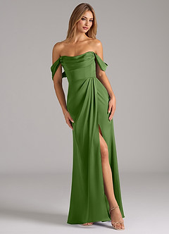 Azazie Johana Bridesmaid Dresses Basil Mermaid Off the Shoulder Stretch Satin Convertible Dress image1