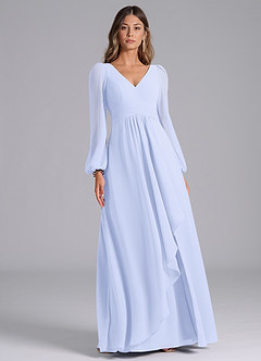 Azazie Omari Bridesmaid Dresses Lavender A-Line Long Sleeve Chiffon Dress image3