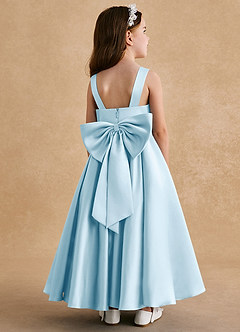Azazie Honey Bear Flower Girl Dresses Sky Blue A-Line Pleated Matte Satin Dress image1