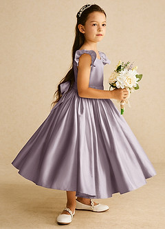 Azazie Violeta Flower Girl Dresses Dusk Ball-Gown Bow Matte Satin Dress image4