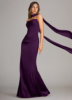 Azazie Sorrel Bridesmaid Dresses Grape Mermaid Strapless Stretch Satin Convertible Dress image4