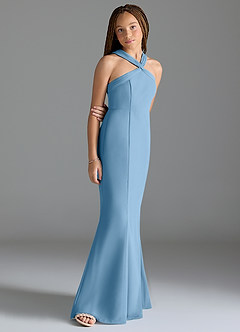 Azazie Rue Junior Steel Blue Mermaid Side Slit Chiffon Dress image3