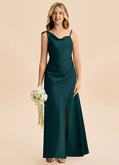 Azazie Abby Junior Pine Sheath Pleated Stretch Satin Dress image4