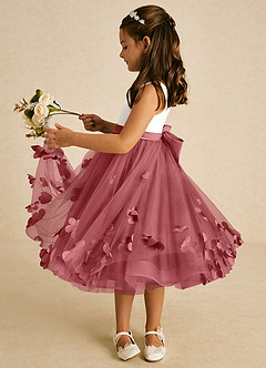 Azazie Sprout 플라워 걸 드레스 A라인 절하다 얇실버 명주 그물 티 길이 드레스 image4