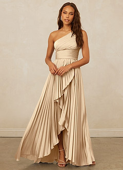 Christian Siriano Bridal for Azazie 1008 Robes de demoiselle d'honneur Robe Trapèze en Satin extensible Ue épaule Champagne image5