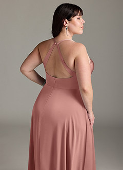 Azazie Davis Bridesmaid Dresses Rosette A-Line Pleated Stretch Satin Dress image12