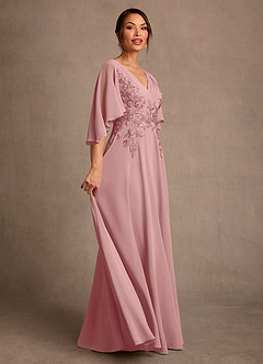 Azazie Tilda Mère de la mariée Robes Robe Trapèze en Mousseline de soie Dentelle Rose Poussiéreuse image3