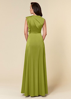 Azazie Narine Mother of the Bride Dresses Lemongrass A-Line High Neckline Pleated Stretch Satin Dress image5