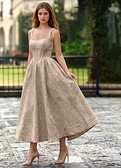 Sephone Light Apricot Beading Rhinestone Jacquard Maxi Dress image3