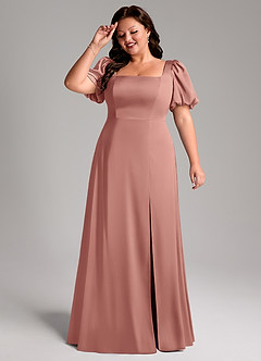Azazie Fyona Bridesmaid Dresses Rosette A-Line Pleated Stretch Satin Dress image11
