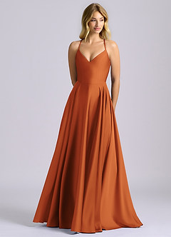 Azazie Truce Bridesmaid Dresses Cinnamon A-Line Stretch Satin Dress image1