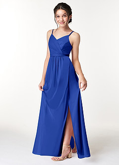 Azazie Luxy Junior Vestido de Azul Real de Malla con Plisado image4