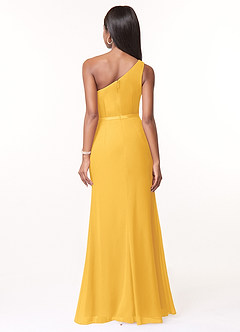 Azazie Liza Bridesmaid Dresses Marigold Mermaid One Shoulder Chiffon Dress image2