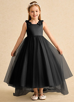 Azazie Lorita Abiti da Ragazza di Fiori Abito A-Line in Tulle Perline Nero image2