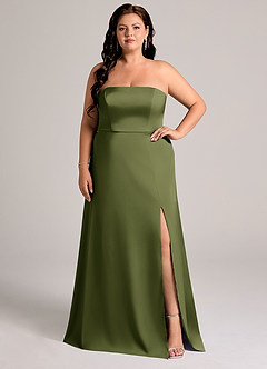 Azazie Wren Bridesmaid Dresses Olive A-Line Strapless Stretch Satin Convertible Dress image6