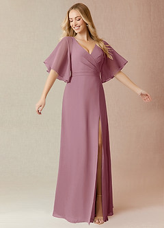 Azazie Cierra Final Sale Vintage Mauve A-Line V-Neck Chiffon Dress image1
