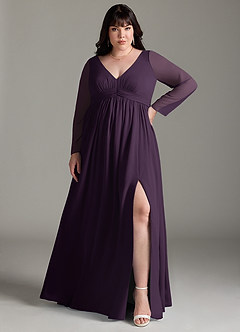 Azazie Teton Maternity Bridesmaid Dresses A-Line Long Sleeve Chiffon Floor-Length Dress image7
