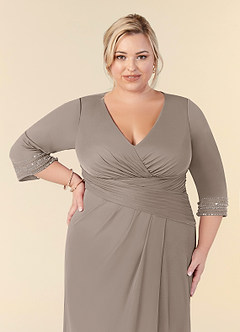 Azazie Rosena Final Sale Taupe Sheath Pleated Mesh Dress image11