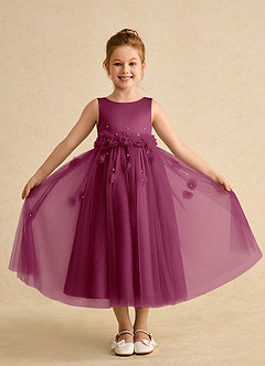 Azazie Lux Flower Girl Dresses Mulberry A-Line Beaded Tulle Dress image4