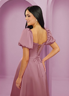 Barbie ♥ Azazie Bridesmaid Dresses Vintage Mauve A-Line Ruched Stretch Satin Dress image5