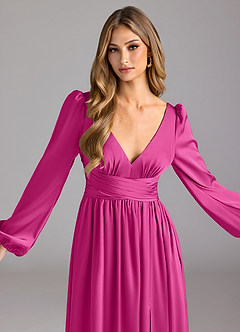 Azazie Norah Brudtärnklänningar Klänning av A-Line i Stretch Satin Fuchsia image5