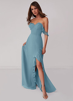 Barbie ♥ Azazie Bridesmaid Dresses Moody Blue A-Line Off the Shoulder Chiffon Convertible Dress image1