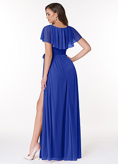 Azazie Jael Final Sale Royal Blue A-Line V-Neck Mesh Dress image2