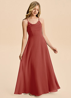 Azazie Gia Junior A-Linie Plissee Chiffon Kleid Terrakotta image4