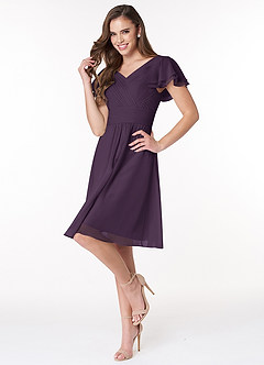 Azazie Hadley Modest Bridesmaid Dresses A-Line Pleated Chiffon Knee-Length Dress image4