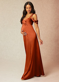 Azazie Rhea Maternity Bridesmaid Dresses A-Line Off-The-Shouler Pleated Stretch Satin Floor-Length Dress image3