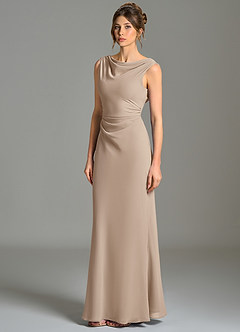 Azazie Kieryn Bridesmaid Dresses Taupe Mermaid Pleated Chiffon Dress image3