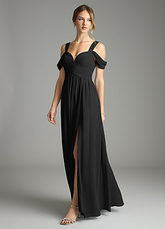 Azazie Lianne Bridesmaid Dresses Black A-Line Off the Shoulder Chiffon Dress image4