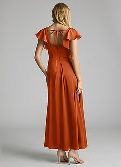 Azazie Bondi 신부 들러리 드레스 A라인 셔링 스트레치 새틴 발목 길이 드레스 image3