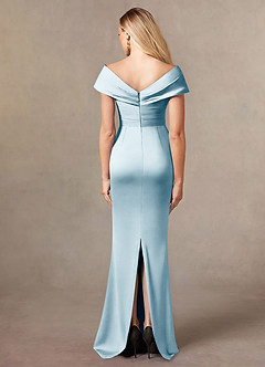 Azazie Ludlow vestidos de madre de la novia Vestido de Azul Cielo de Satén Elástico de Sirena con Plisado image4